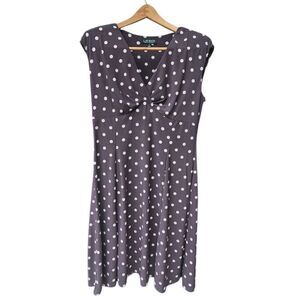 Ralph Lauren Womens Gray Polka Dot A Line Cap Sleeve Dress Size 12 Babydoll